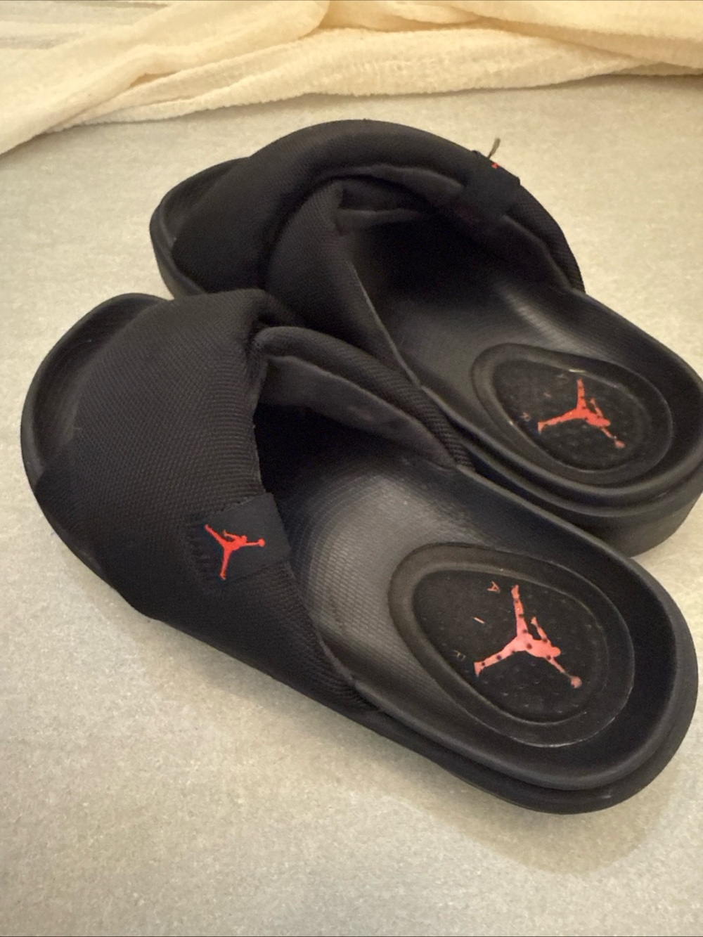 Jordan Black Slide Sandals with Red Jumpman Accents